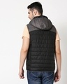 Shop Men's Grey & Black Color Block Puffer Jacket With Detachable Hoodie-Full