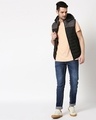 Shop Men's Grey & Black Color Block Puffer Jacket With Detachable Hoodie