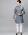 Shop Grey Embroidered Straight Kurta With Pyjama-Front