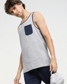 Shop Grey Melange Contrast Binding Pocket Vest-Front