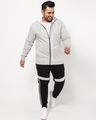 Shop Men's Grey Melange Color Block Plus Size Zipper Hoodie-Full