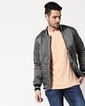 Shop Grey Utra Varsity Bomber Jacket-Front