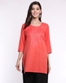 Shop Mirror & Thread Embroidered Coral Kurti-Front