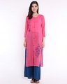 Shop Pink Kurta With Blue Embroidery-Front
