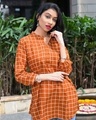 Shop Rust Checked Double Buttoned Top