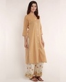 Shop Sand Kurta With Floral Embroidered Palazzo-Full