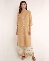 Shop Sand Kurta With Floral Embroidered Palazzo