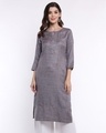 Shop Women's Grey Textured Cut Out Neckline Kurta-Front