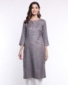 Shop Women's Grey Textured Cut Out Neckline Kurta-Design