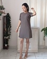 Shop Overlapped Sleeve Shift Dress in Brown-Design