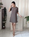 Shop Overlapped Sleeve Shift Dress in Brown