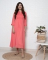 Shop Women's Pink Thread Embroidered Gathered Yoke Dress-Front