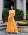 Shop Women's Yellow Leheriya Spaghetti Smocked Layered Hem Dress-Design