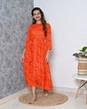 Shop Women's Orange Bandhani Gathered Waist Dress-Full