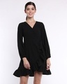 Shop Women's Black Ruffled Wrap Dress-Front