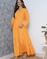 Shop Women's Yellow Leheriya Bell Sleeves Dress-Full