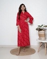 Shop Women's Red Bandhani Maxi Dress with Cinched Sleeves-Front