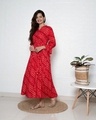 Shop Women's Red Bandhani Maxi Dress with Cinched Sleeves