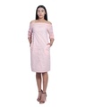 Shop Women's Pink Smocked Off Shoulder A-Line Dress-Front