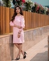 Shop Women's Pink Smocked Off Shoulder A-Line Dress