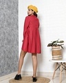 Shop Women's Box Pleated Summer Dress in Red-Full