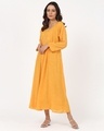 Shop Women's Yellow Floral Thread Embroidered Gathered Dress-Full