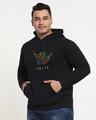 Shop Men's Black Relax Graphic Printed Oversized Plus Size Hoodie-Front