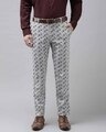 Shop Mens Grey Self Design Casual Trouser-Front