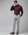 Shop Mens Grey Self Design Casual Trouser-Full