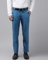 Shop Mens Blue Solid Casual Trouser-Front