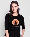 Shop Happiness Circle Round Neck 3/4th Sleeve T-Shirt Black-Front