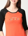 Shop Women's Black & Ornage Choose Happiness 3/4th Sleeve Slim Fit Raglan T-shirt-Front