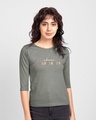 Shop Women's Grey Happiness Colorful 3/4th Sleeve Typography Slim Fit T-shirt-Front