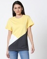 Shop Happy Yellow Color Block T-Shirt-Front