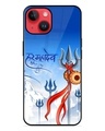 Shop Har Har Mahadev Trishul Premium Printed Glass Cover for Apple iPhone 14-Front