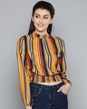 Shop Women High Neck Full Sleeve Striped Top-Front