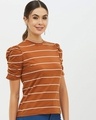 Shop Women High Neck Short Sleeves Striped T Shirt-Design