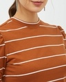 Shop Women High Neck Short Sleeves Striped T Shirt
