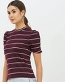 Shop Women High Neck Short Sleeves Striped T Shirt-Full