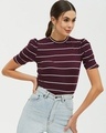 Shop Women High Neck Short Sleeves Striped T Shirt