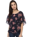 Shop Women Round Neck Short Sleeves Floral Top-Front