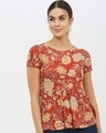 Shop Women Round Neck Short Sleeves Printed T Shirt-Front