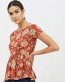 Shop Women Round Neck Short Sleeves Printed T Shirt-Full
