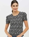 Shop Women Round Neck Short Sleeves Printed T Shirt-Front
