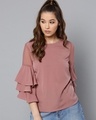 Shop Women Round Neck Short Sleeves Solid Top-Front