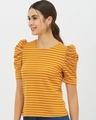 Shop Women Round Neck Short Sleeves Striped T Shirt-Full