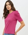 Shop Women Round Neck Short Sleeves Striped T Shirt-Full