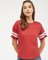 Shop Women's Round Neck Short Sleeves Striped T-Shirt-Front