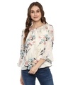 Shop Women Round Neck Three Quarter Sleeves Printed Top-Front