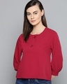 Shop Women Round Neck Three Quarter Sleeves Solid Top-Front